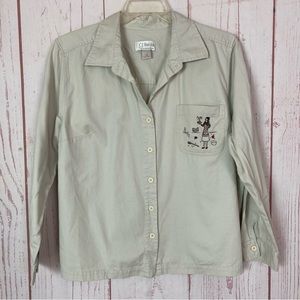 Cj Banks 1X Beige Embroidered Long Sleeve Button Shirt Cotton Novelty Baking
